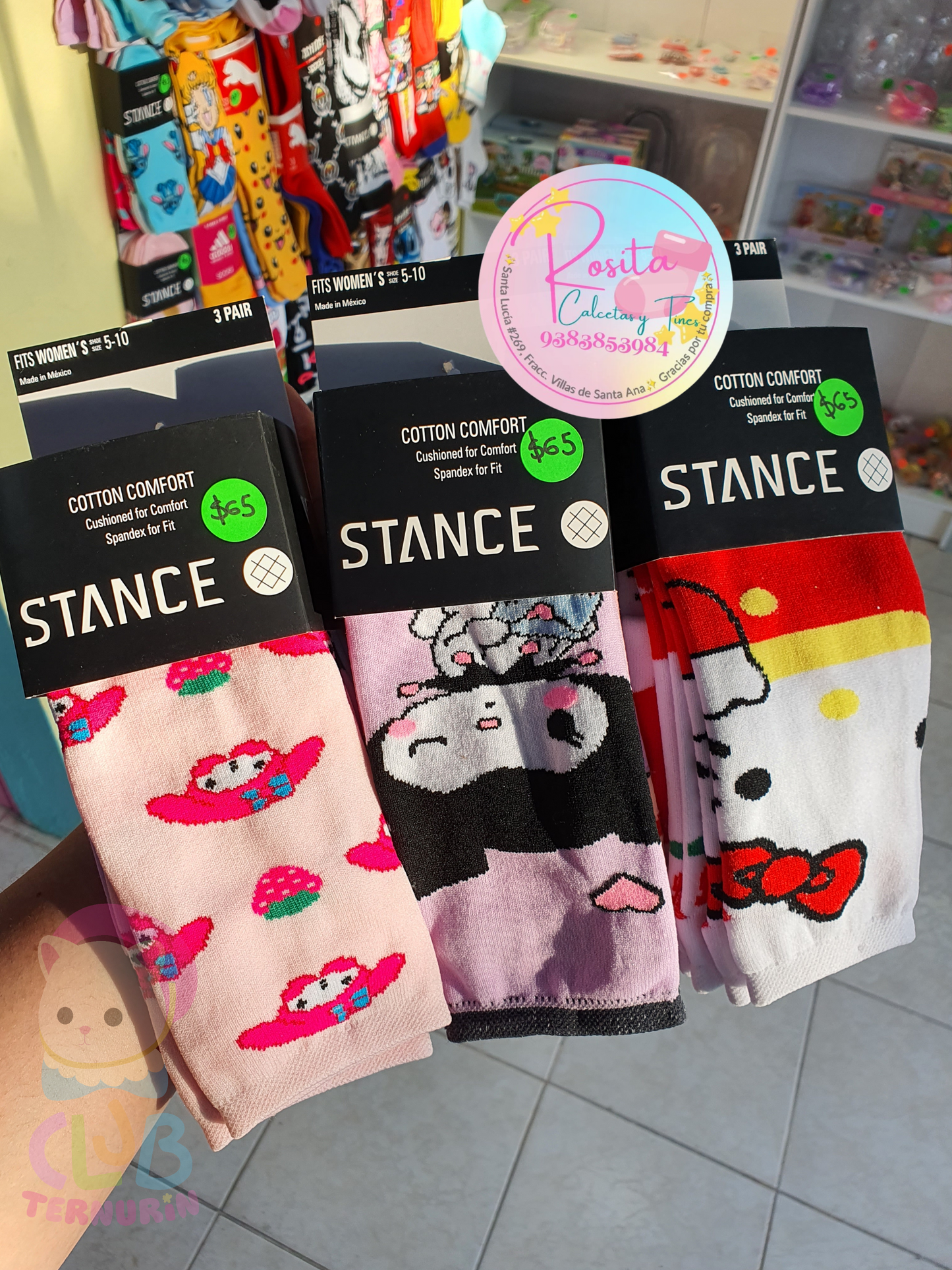 Set de 3 pares de tines. Sanrio