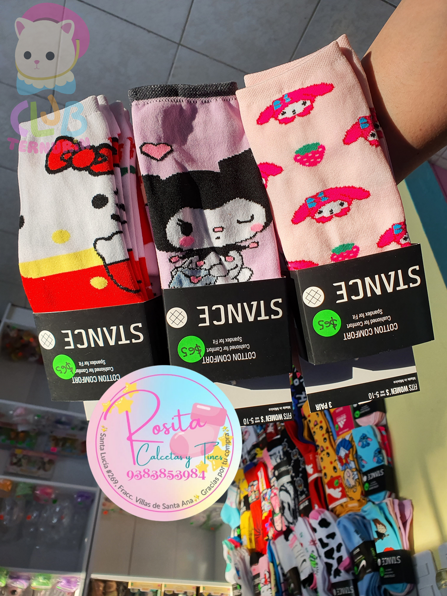 Set de 3 pares de tines. Sanrio