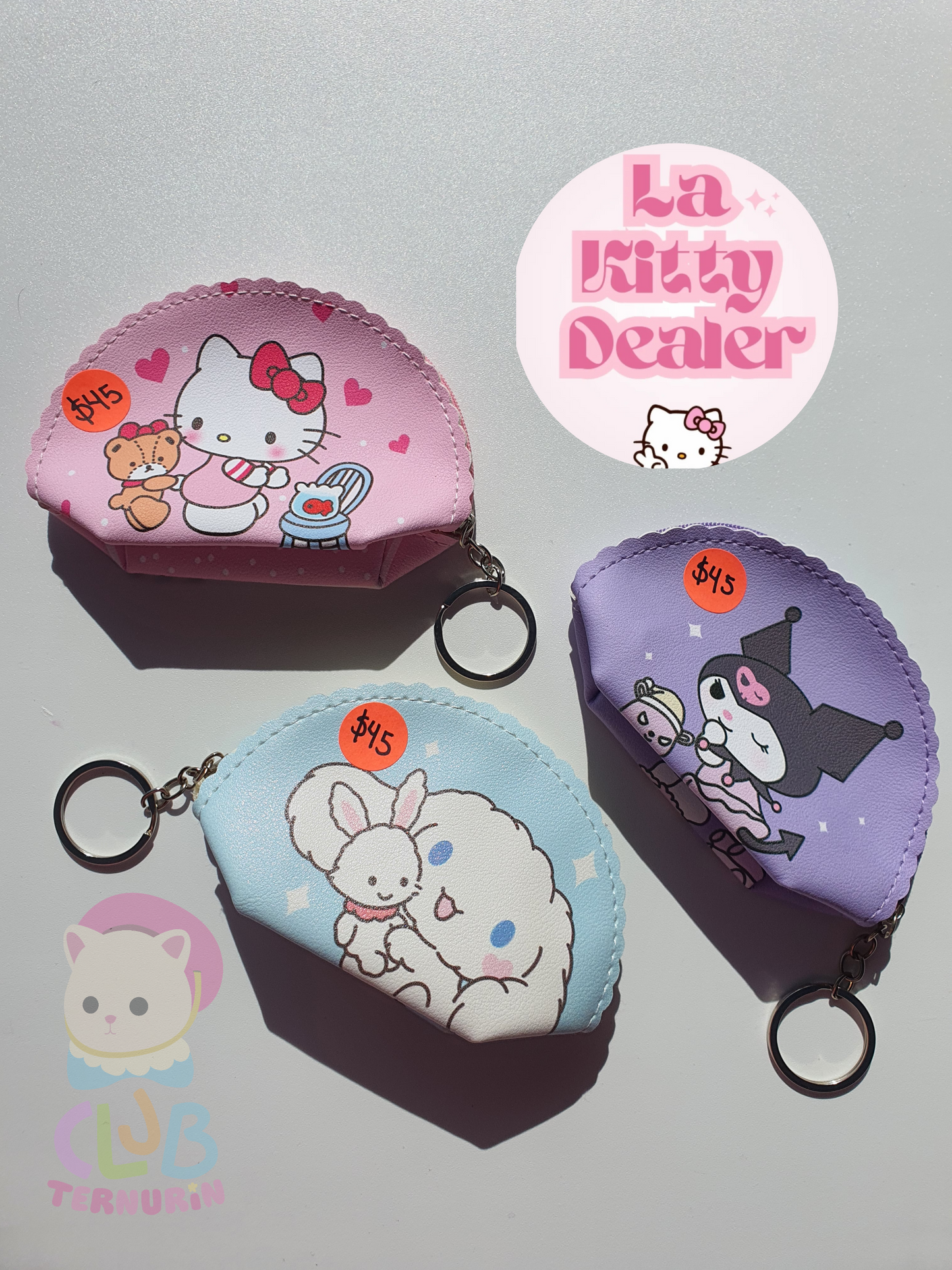 Monedero Hello Kitty, Kuromi y Cinamoroll. (El precio es por cada uno)