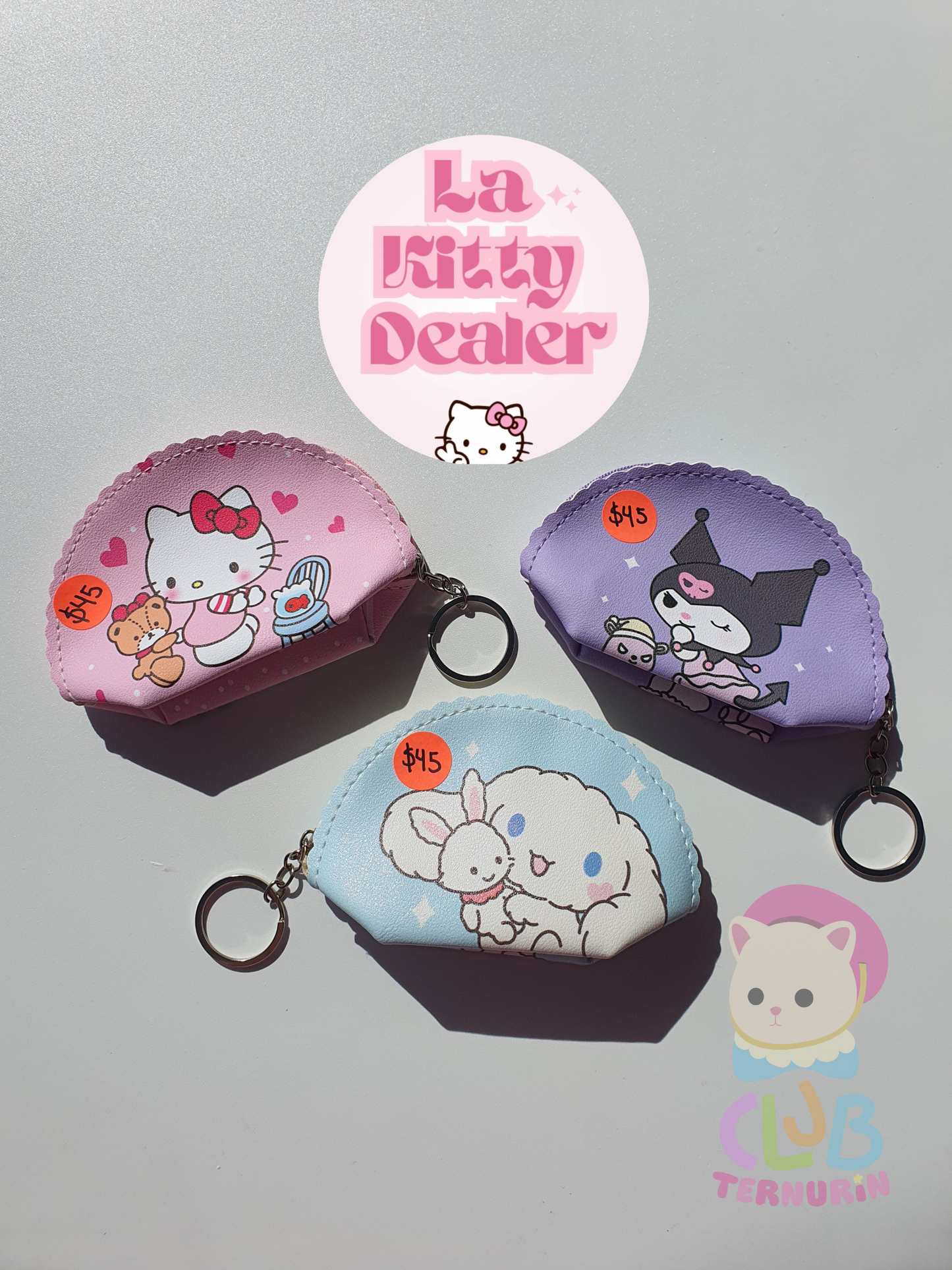 Monedero Hello Kitty, Kuromi y Cinamoroll. (El precio es por cada uno)